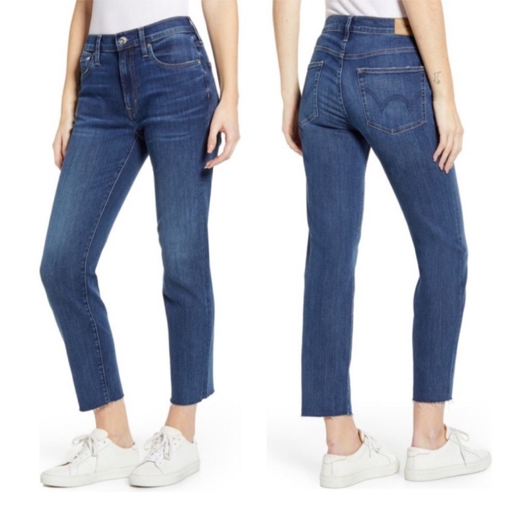 Edwin Bree Slim Straight Crop Raw Hem in Deja Blue Jeans Size 28